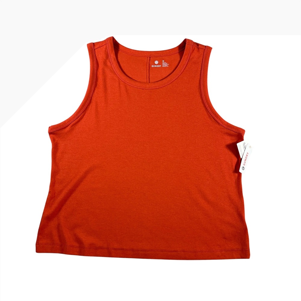 Sundry Womens NWT Size 2X Pima Cotton Tencel Blend Tank Top Orange Sleeveless